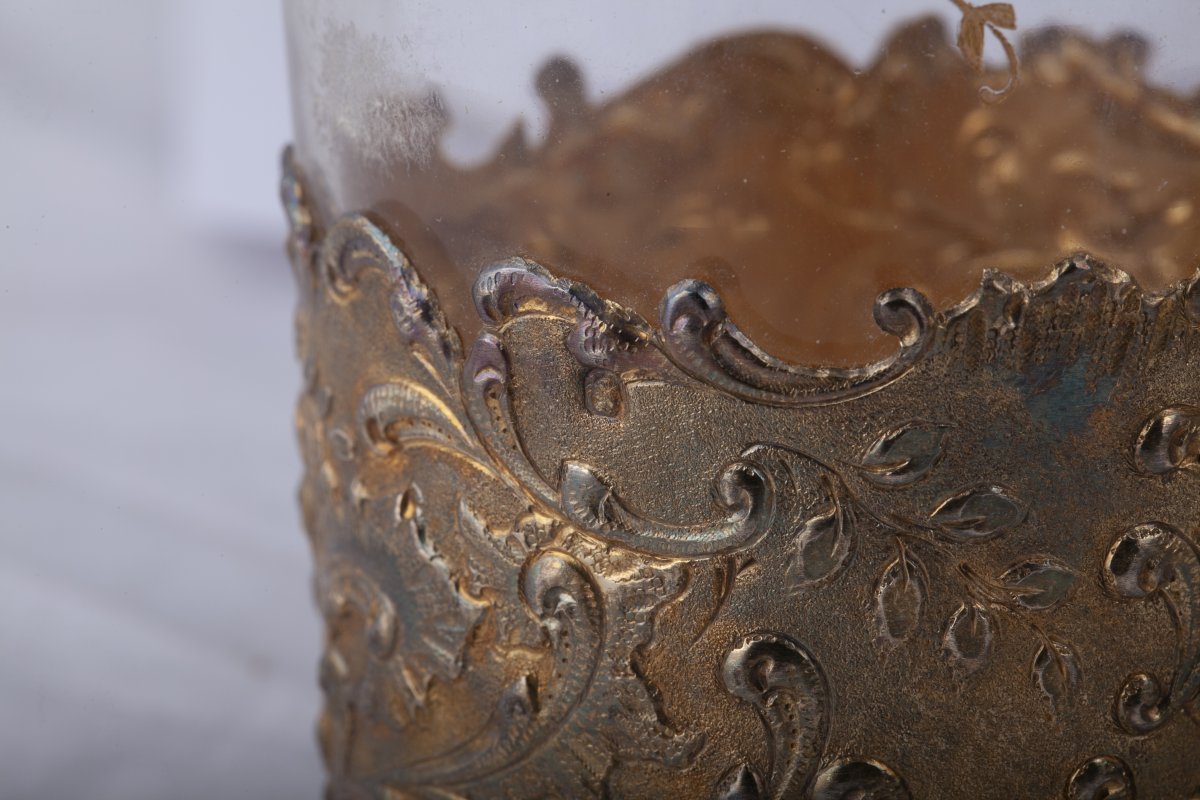 Une Service à Liqueur en argent massif et verre doré-photo-1