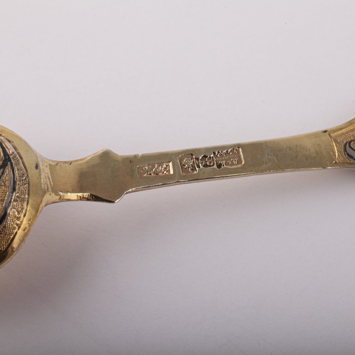 12 Beautiful Russian Silver Gilt And Niello Spoons-photo-3