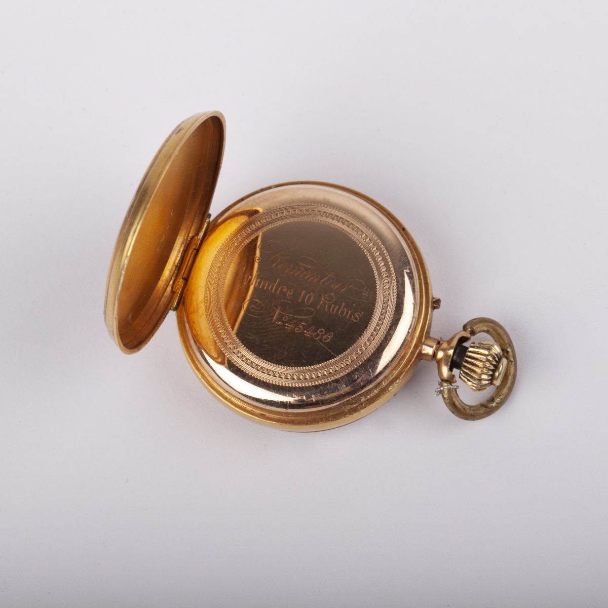 12k Gold Open Face Pocket Watch With Enamel-photo-4