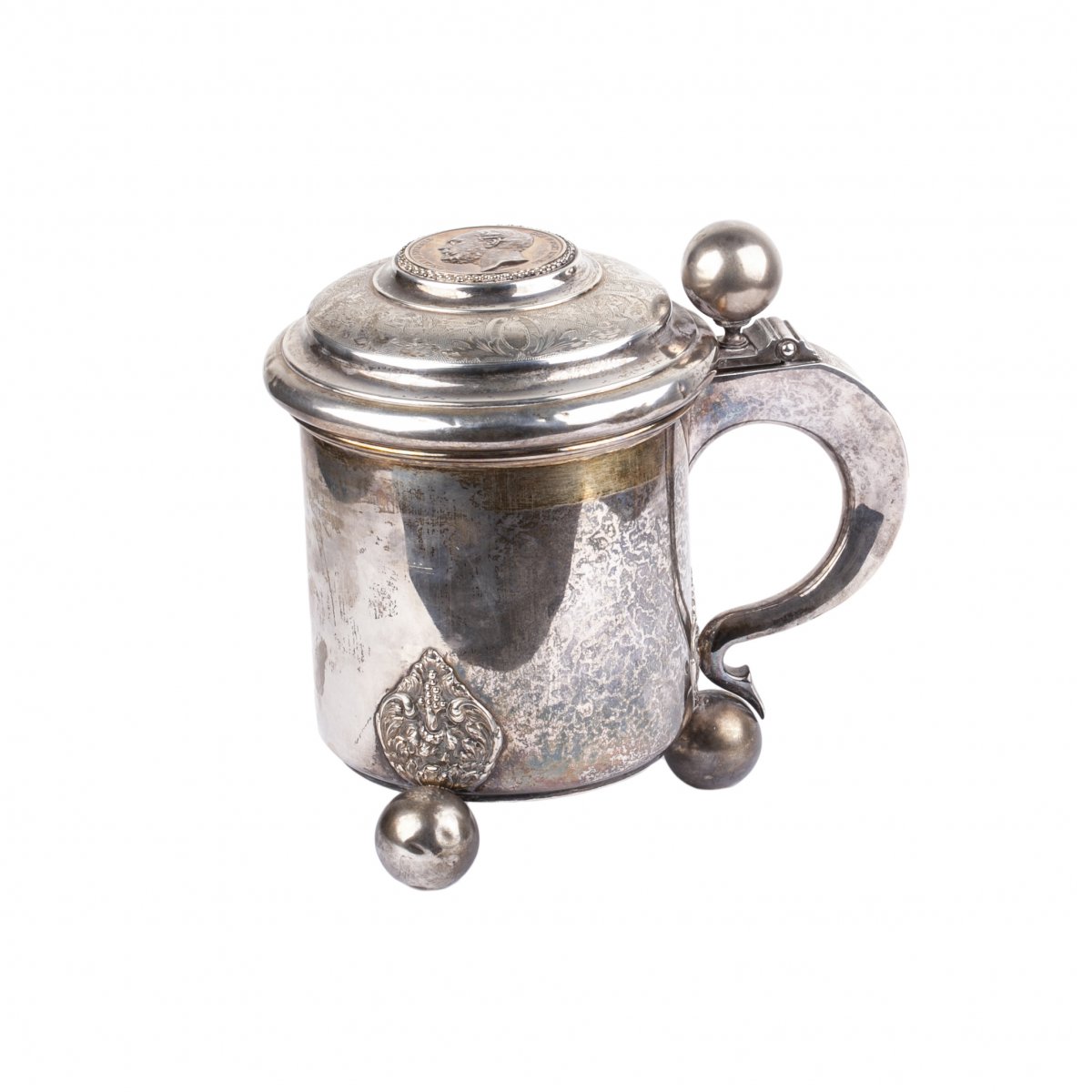 Massive Silver Mug With Coin Cast In Sweden 1889