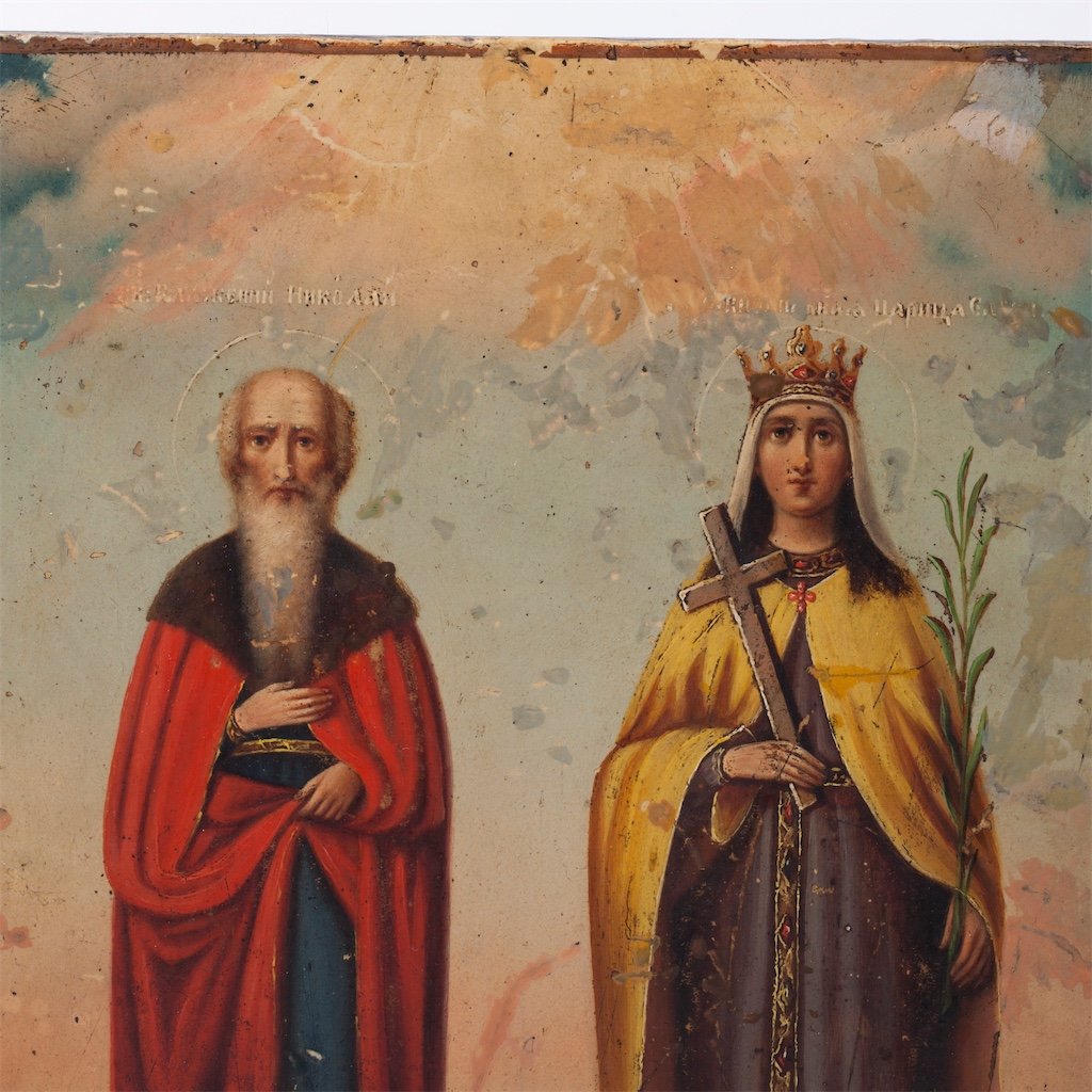 Russian Icon Of Saint Nicholas And Saint Helena-photo-2