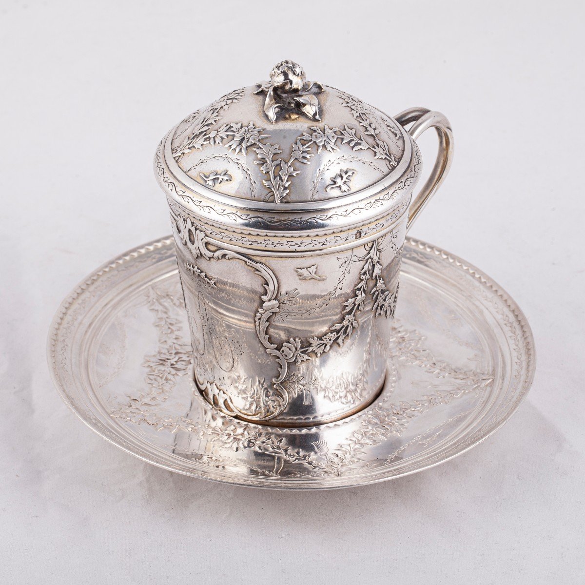 French Silver Cup On A Saucer, 18th Century