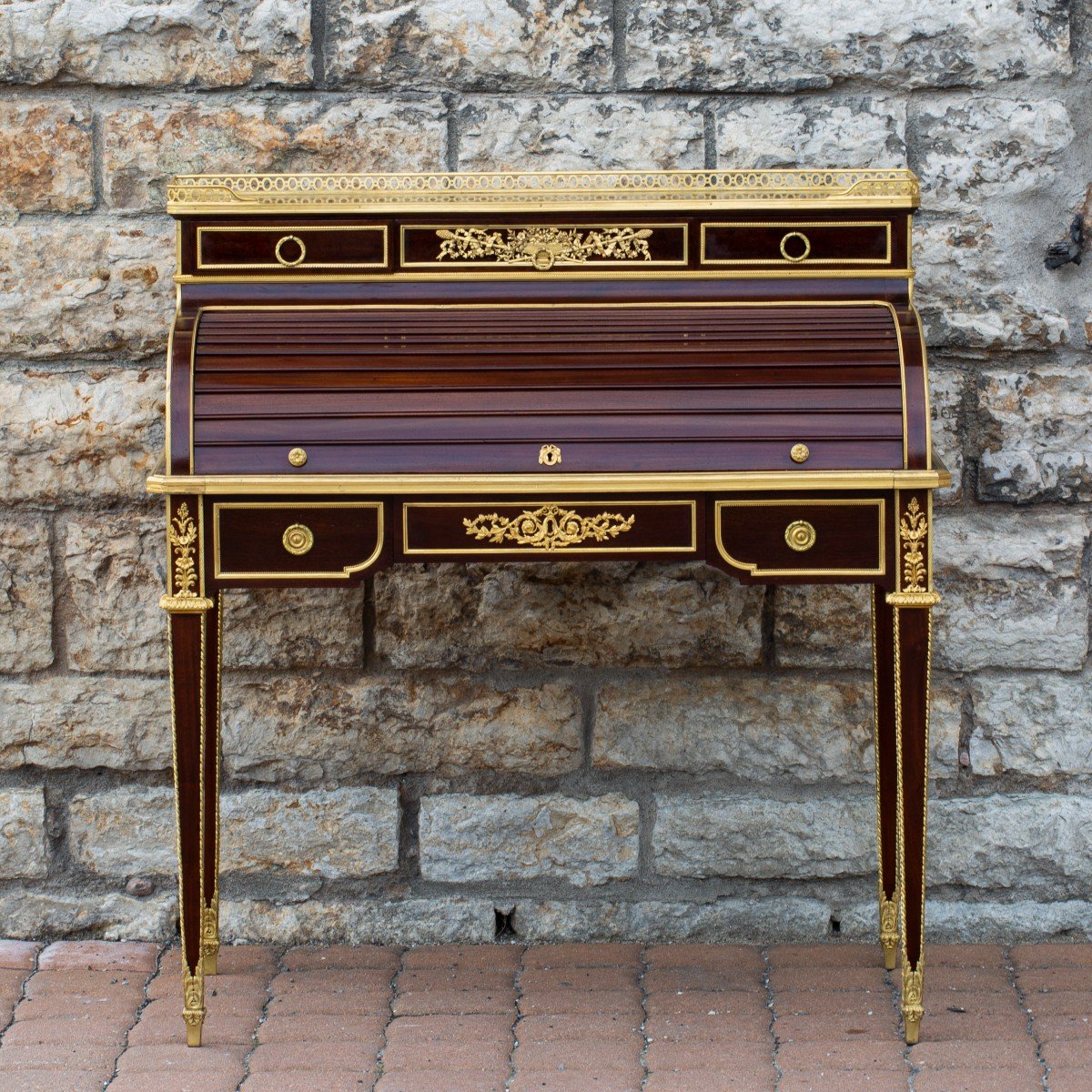 Paul Sormani (1817-1866):  Cylinder Mahogany Writing Desk-photo-2