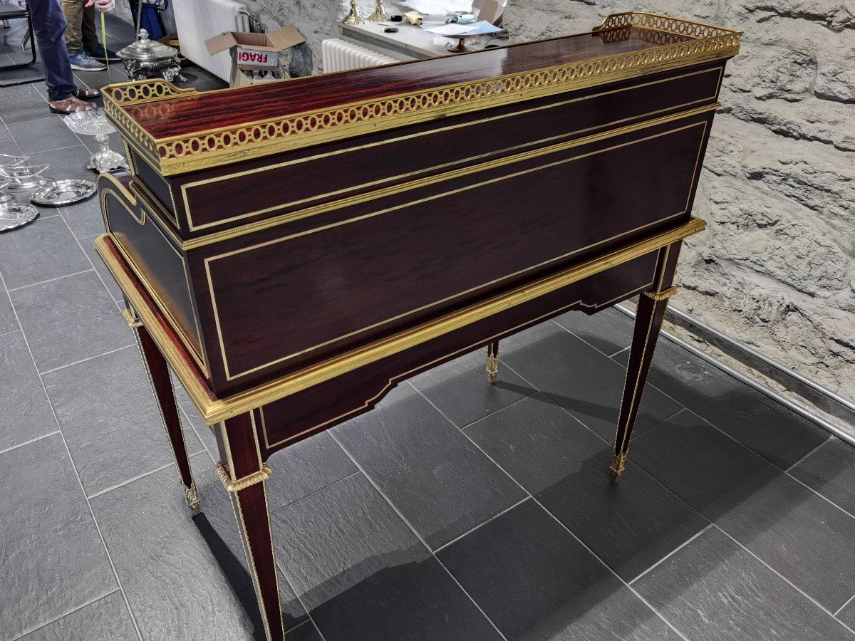 Paul Sormani (1817-1866):  Cylinder Mahogany Writing Desk-photo-1