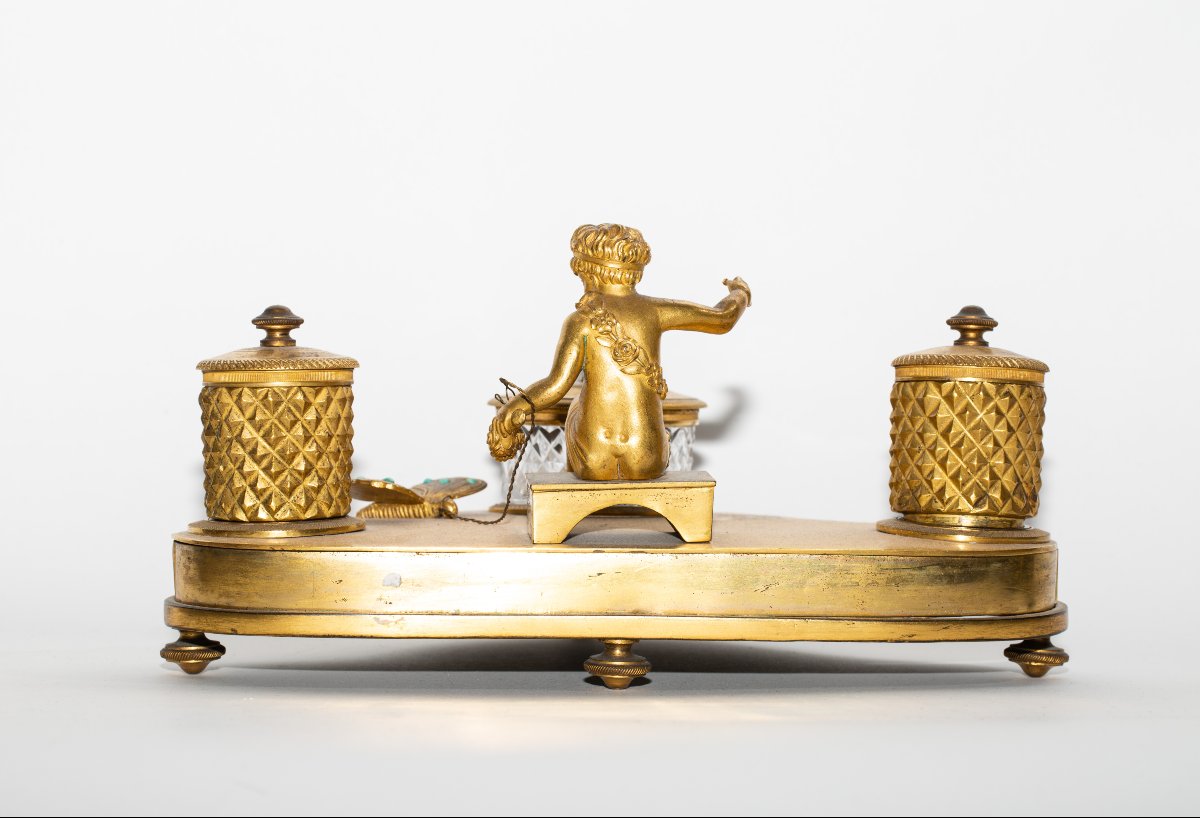 Encrier De Bureau En Bronze Doré-photo-1