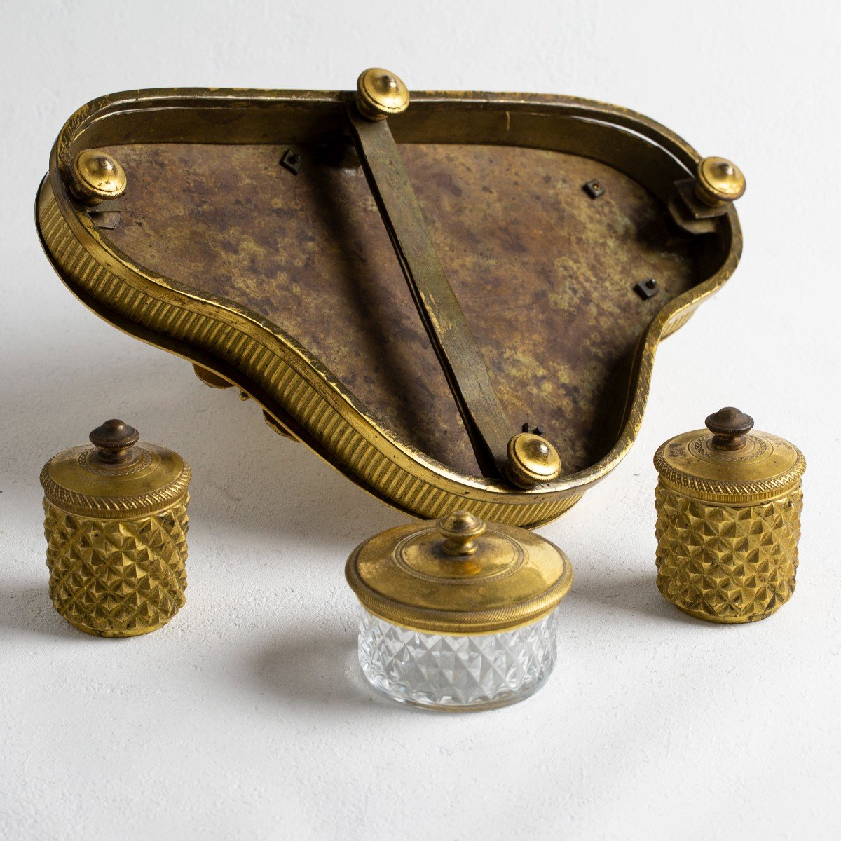 Encrier De Bureau En Bronze Doré-photo-4