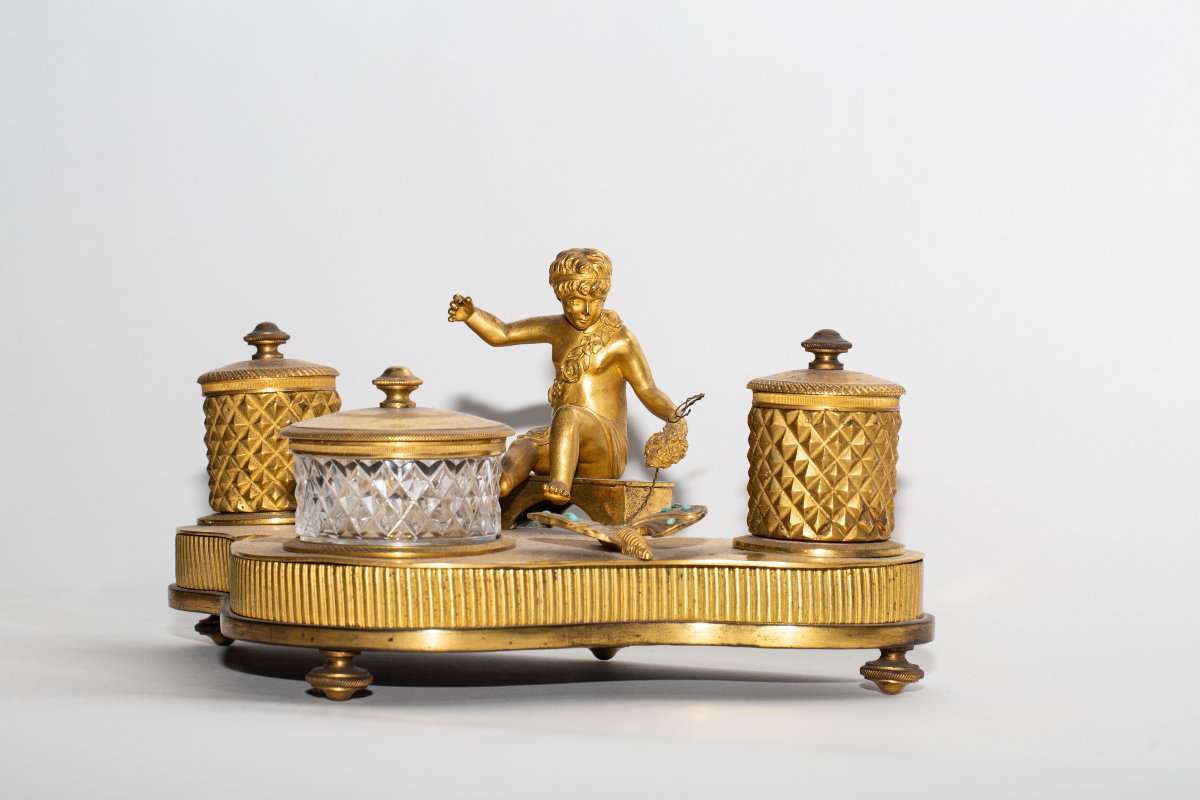 Encrier De Bureau En Bronze Doré