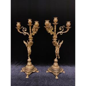 Pair Of Candelabra With Putti Decor
