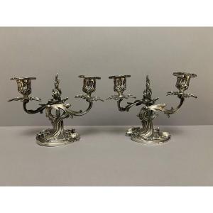 Pair Of Solid Silver Candelabras.