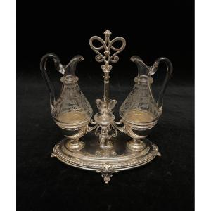 Huilier-vinaigrier En Argent Massif Et Verre Engravé