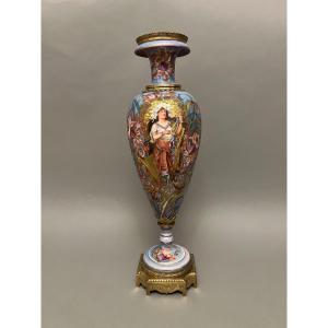 Art Nouveau Sevres Vase en Porcelain et Bronze 