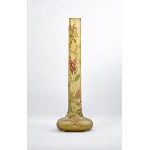 Vase en verre gravé à l’acide et émaillé par Émile Gallé, France