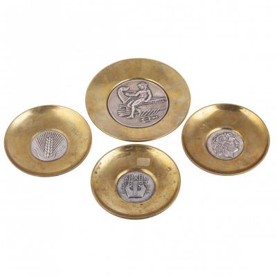 4 Bronze And Sterling Silver Lalaounis Saucers