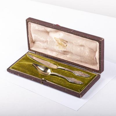 Gilded Silver Grapefruit Set Of Spoon And Knife France