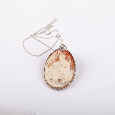 Cameo Pendant & Brooch In Silver And Sea Shell