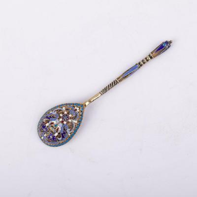 Russian Silver And Enamel Tea Spoon, Gustav Klingert