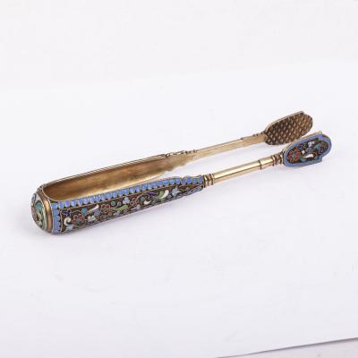 Russian Silver And Enamel Sugar Tongs