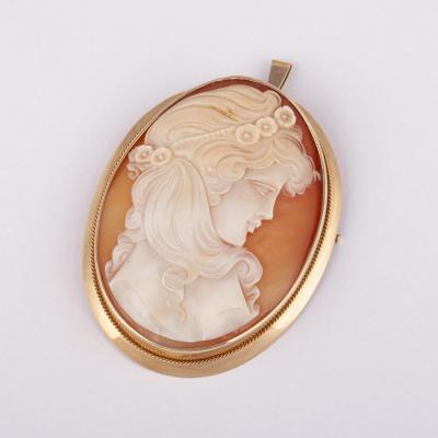 14k Gold And Shell Cameo Brooch