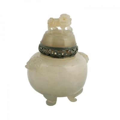 Chinese Nephrite And Silver Perfume Burner