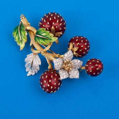 A Gold And Enamel Brooch  With Diamonds