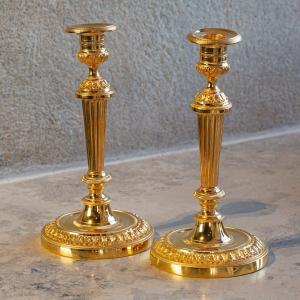 A Pair Of Bronze Candle Sticks, First Empire