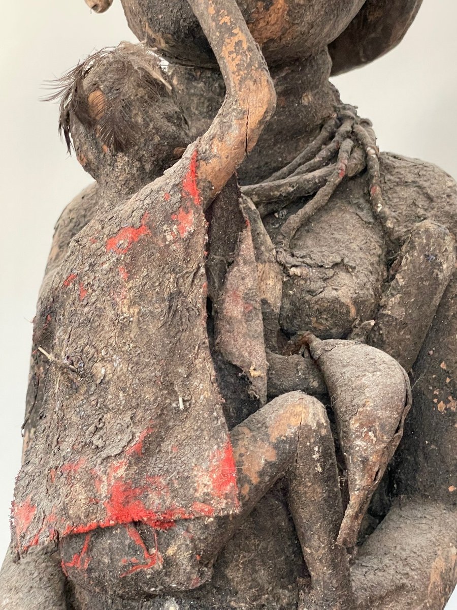 Nigeria. Nago Altar Statue In Carved Wood, Fabric, Necklace, Metals, Representing A Woman.-photo-4