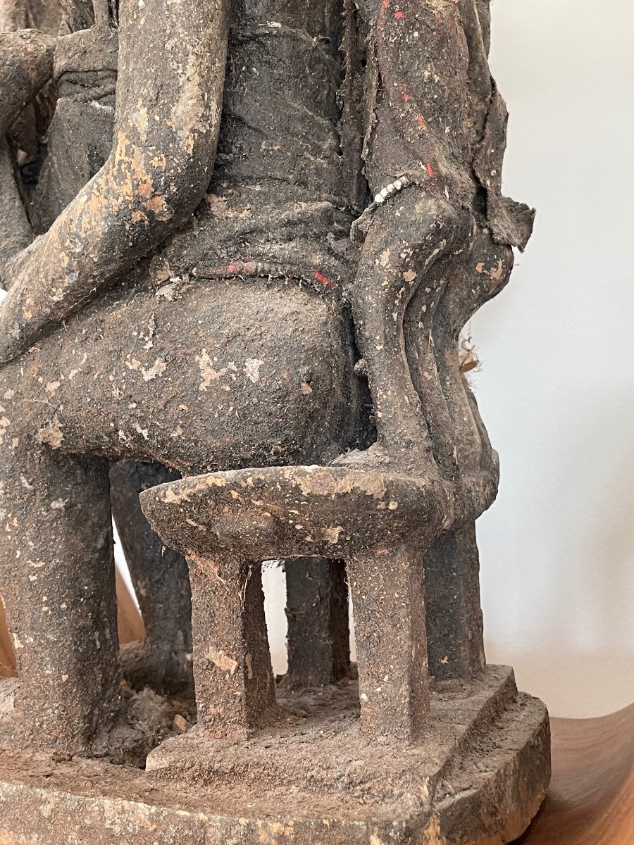 Nigeria. Nago Altar Statue In Carved Wood, Fabric, Necklace, Metals, Representing A Woman.-photo-3