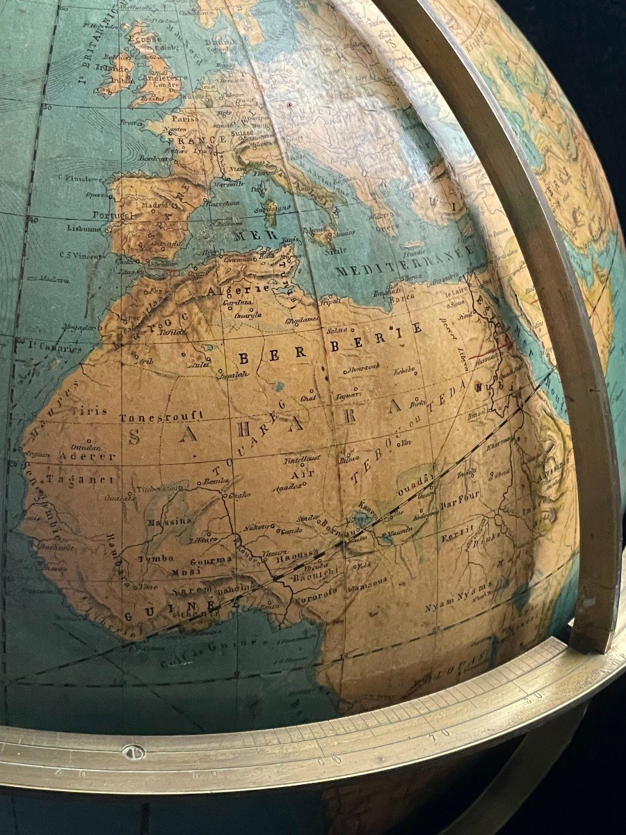 Globe Terrestre Par Vivien De Saint Martin Avec Cercles Laiton-photo-2