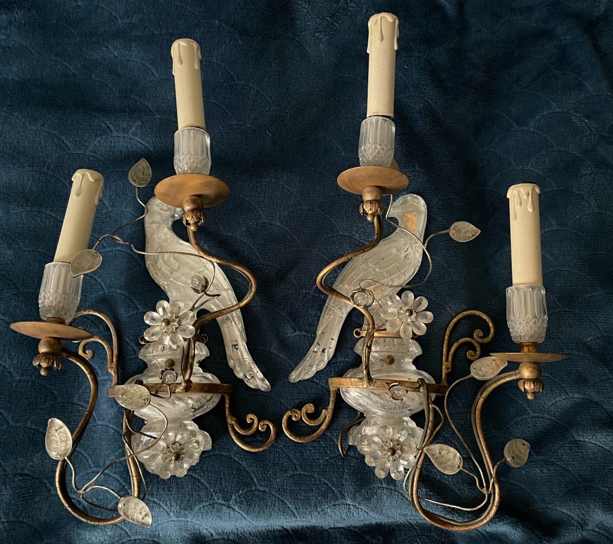 Pair Of Bagués Wall Lamps Model With Parakeets