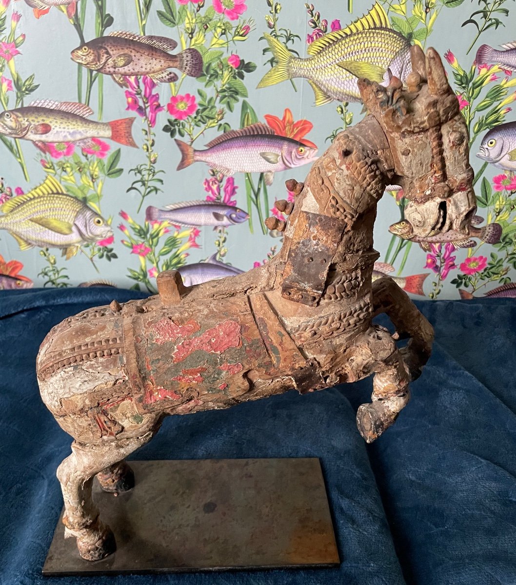 Old Polychrome Carved Wood Horse
