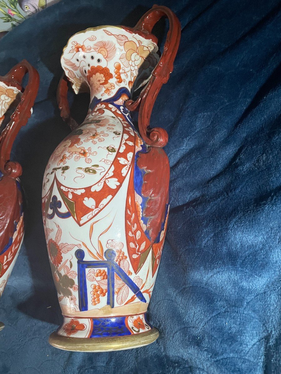Paire De Vases En Bayeux Décor Imari époque Fin 19ème-photo-1