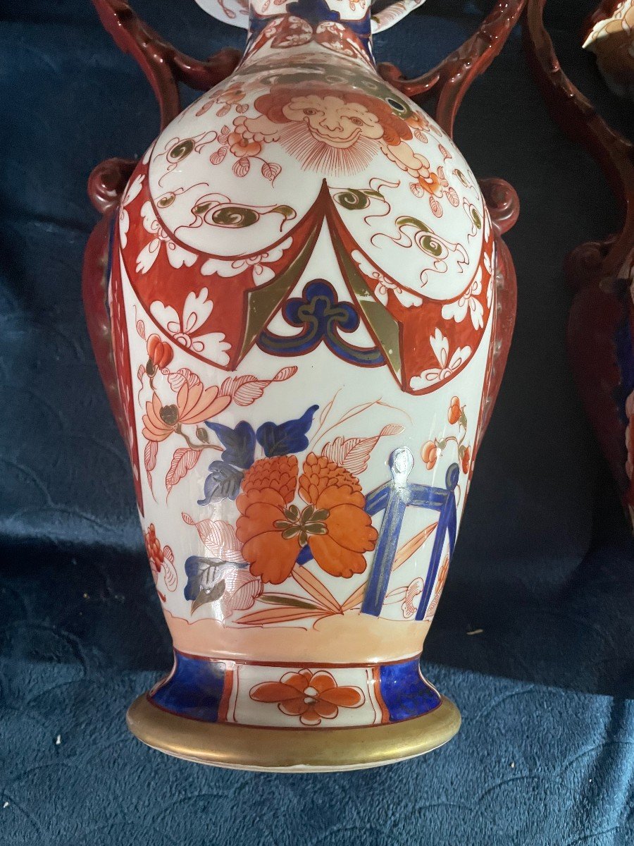 Paire De Vases En Bayeux Décor Imari époque Fin 19ème-photo-3