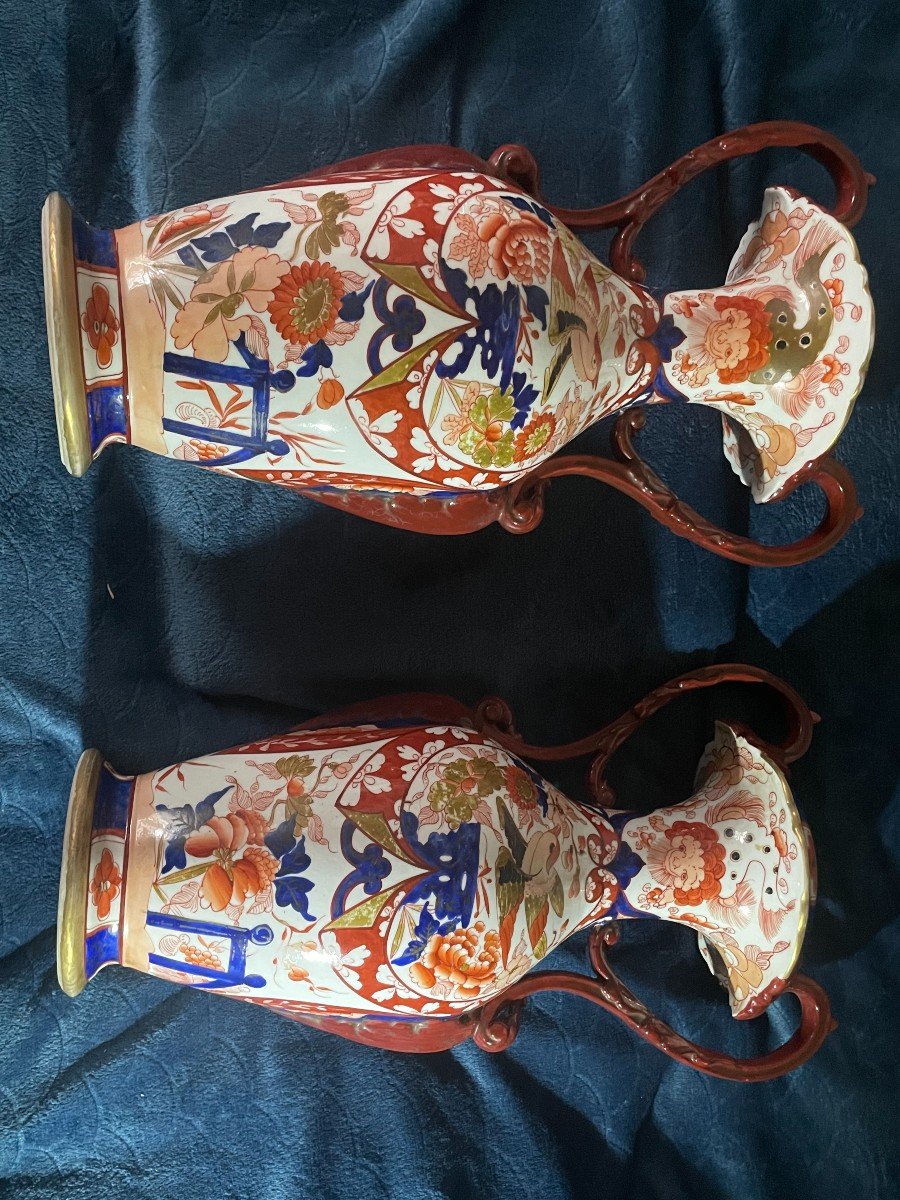 Paire De Vases En Bayeux Décor Imari époque Fin 19ème-photo-7