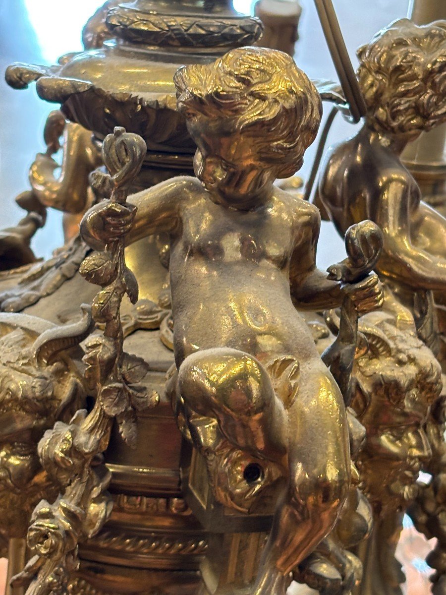Bronze Chandelier With 4 Putti With 3 Lights 12 Lights  -photo-3