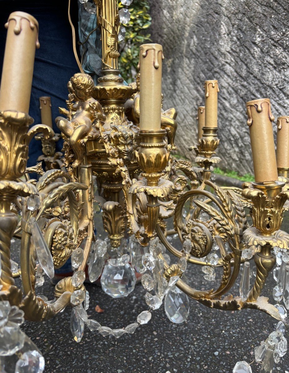 Bronze Chandelier With 4 Putti With 3 Lights 12 Lights  -photo-2