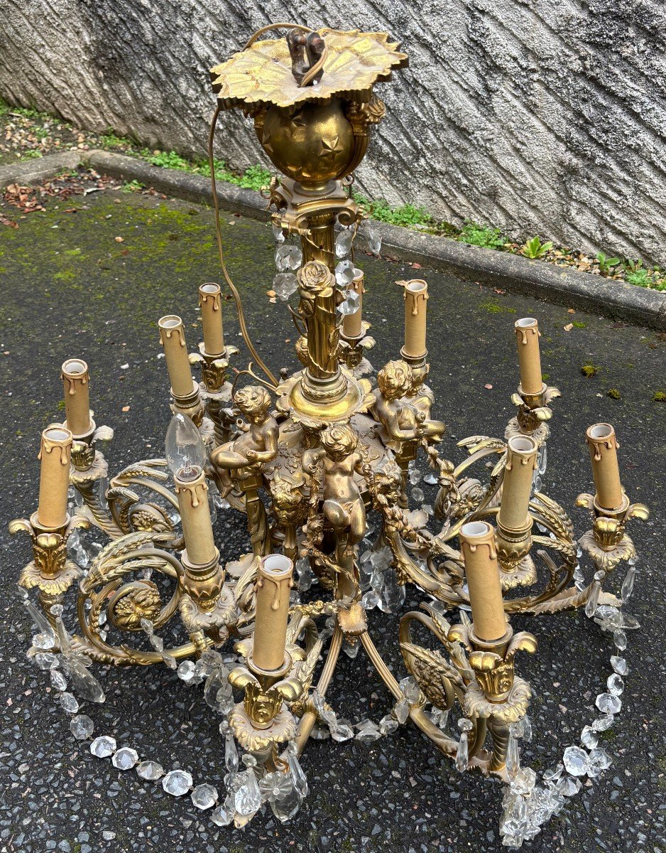 Bronze Chandelier With 4 Putti With 3 Lights 12 Lights  -photo-5