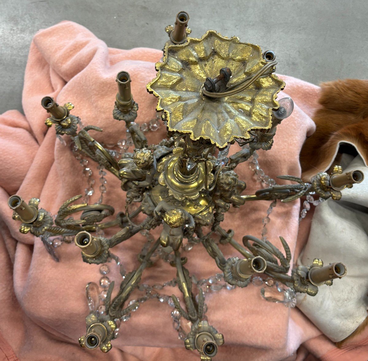 Bronze Chandelier With 4 Putti With 3 Lights 12 Lights  -photo-6