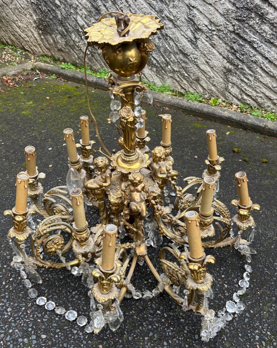 Bronze Chandelier With 4 Putti With 3 Lights 12 Lights  