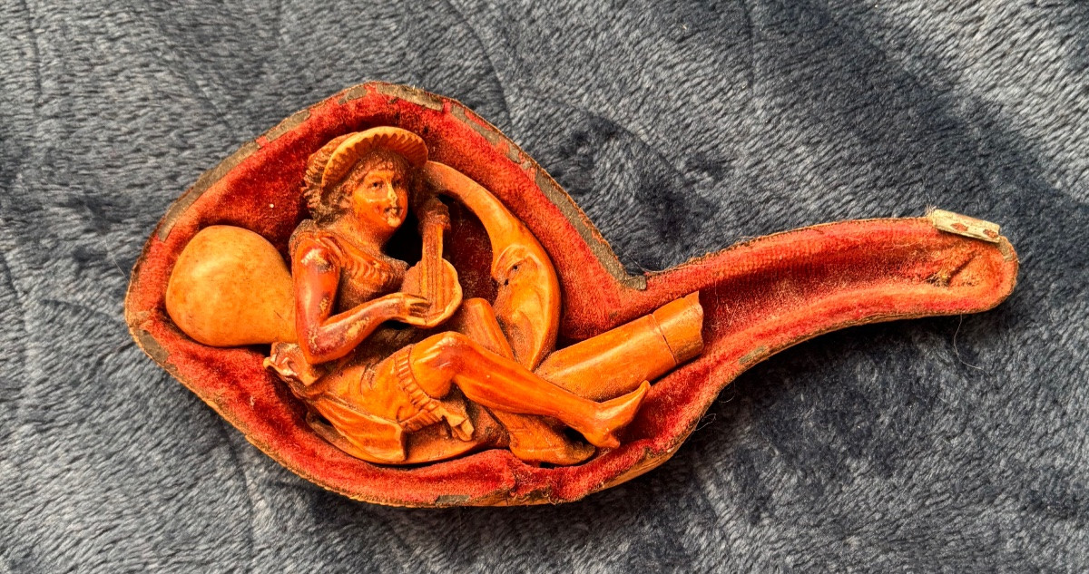 Carved Meerschaum Pipe With A Moon Scene - Netherlands - Early 20th Century-photo-2