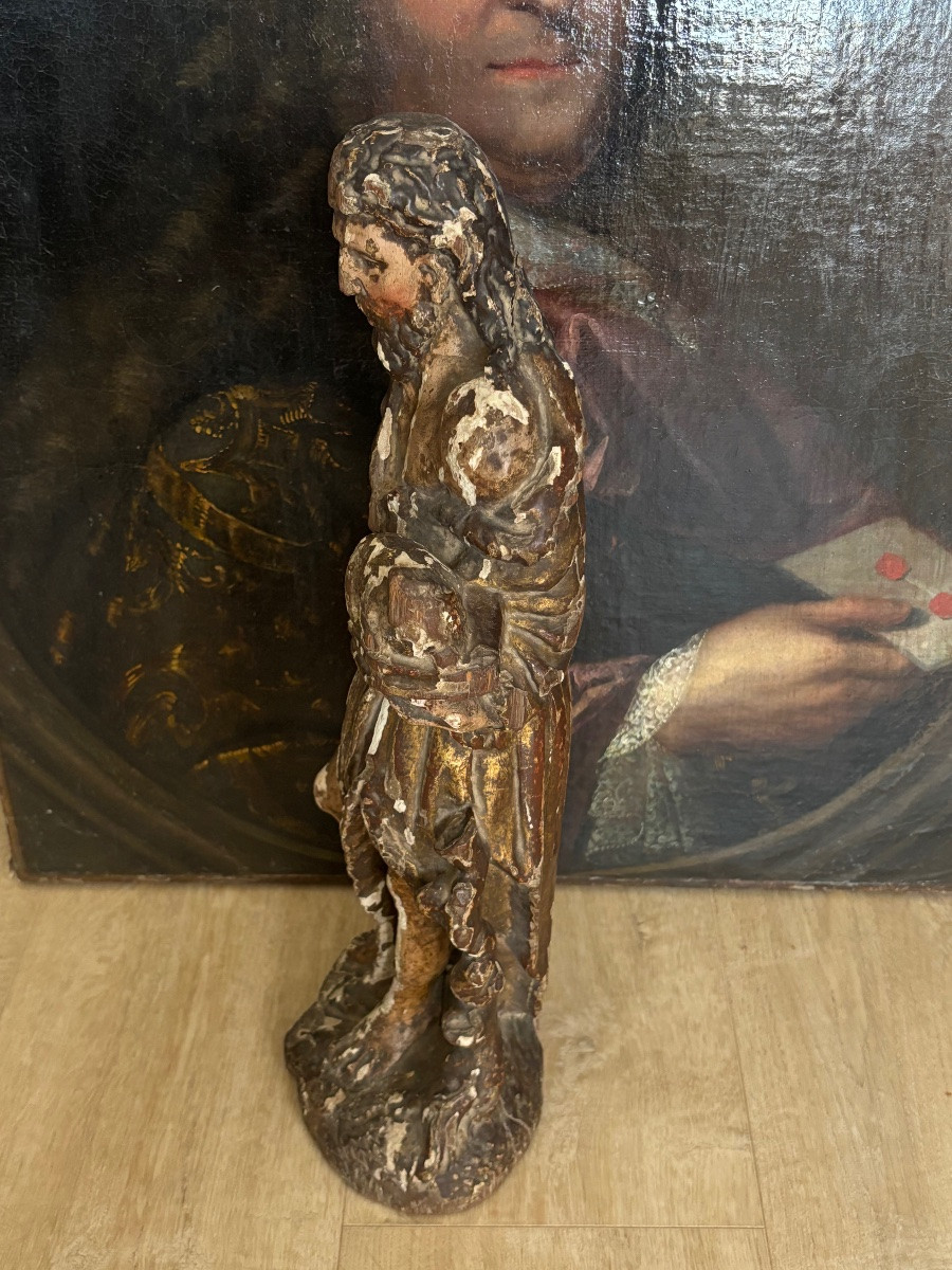 Saint Jean-baptiste Portant l'Agneau En Noyer Sculpté,-photo-1