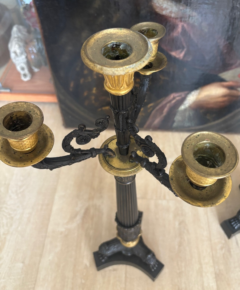 Paire de candélabres Restauration en bronze-photo-3