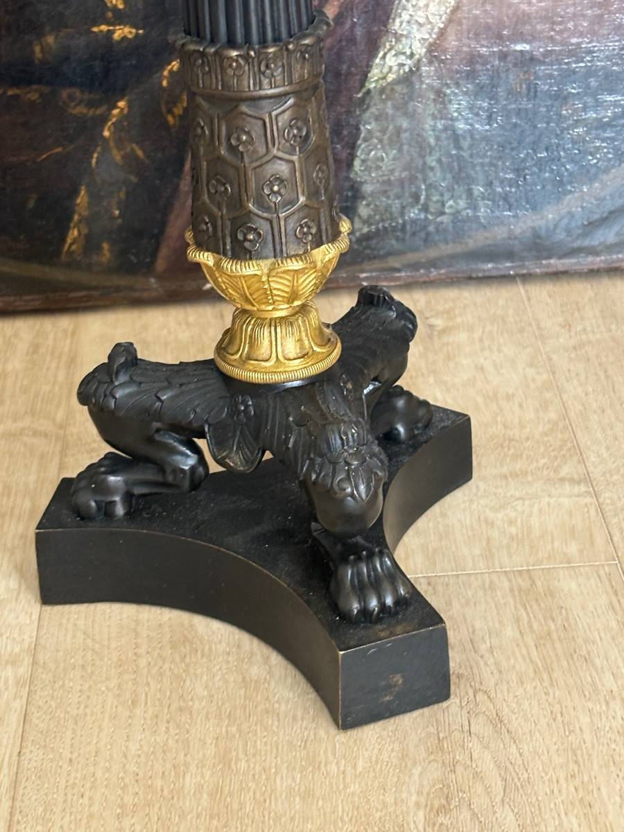 Paire de candélabres Restauration en bronze-photo-6