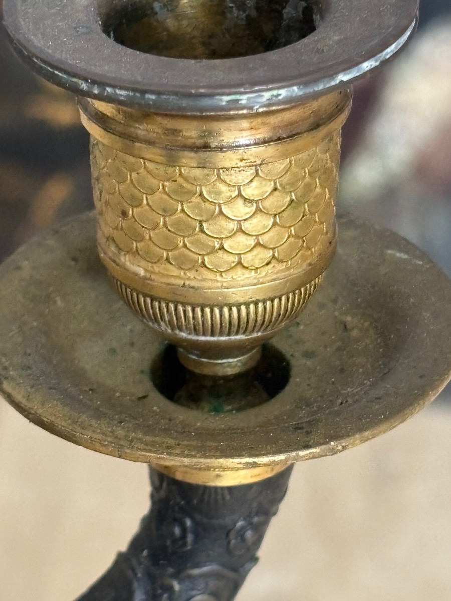 Paire de candélabres Restauration en bronze-photo-7
