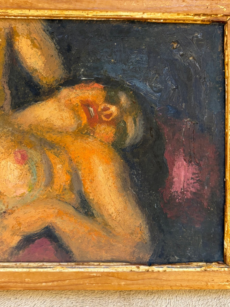 Huile sur carton.  Nu féminin -photo-2