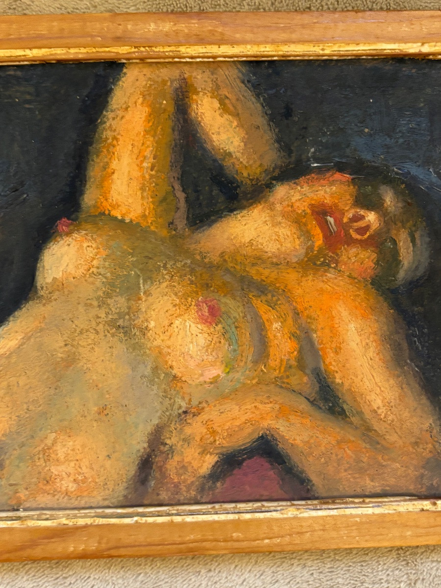 Huile sur carton.  Nu féminin -photo-3