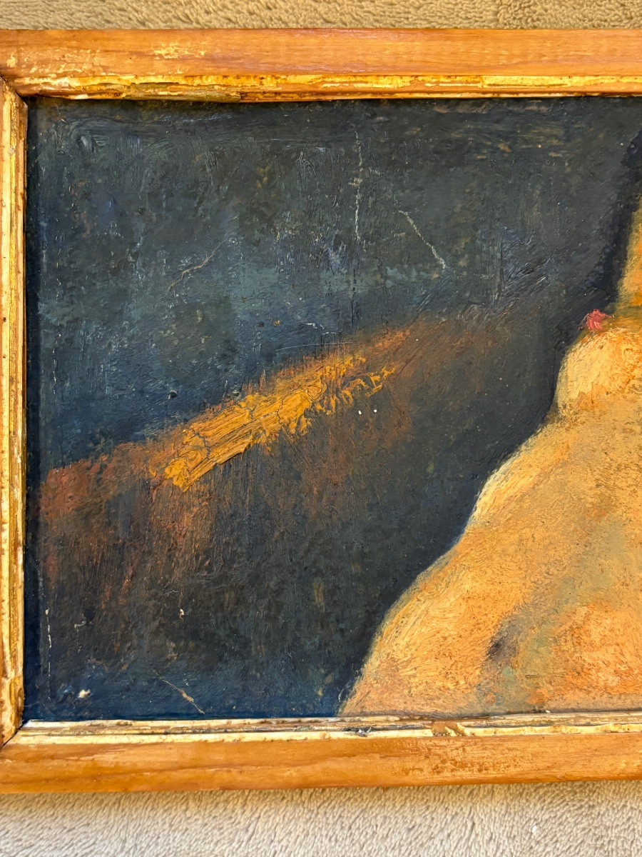 Huile sur carton.  Nu féminin -photo-1