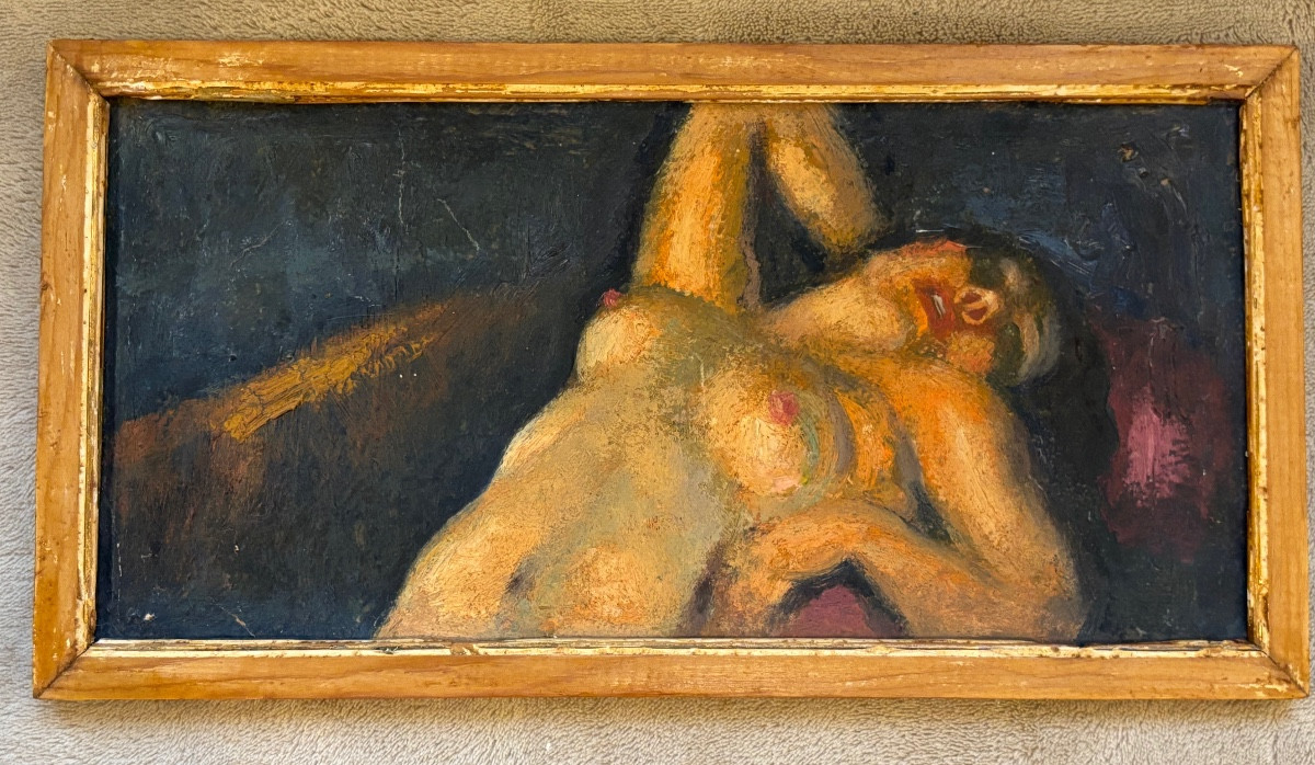 Huile sur carton.  Nu féminin 
