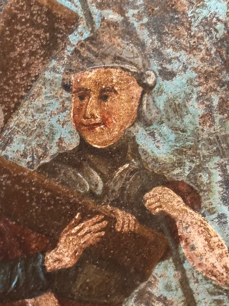 Oil On Metal Panel Christ-photo-4