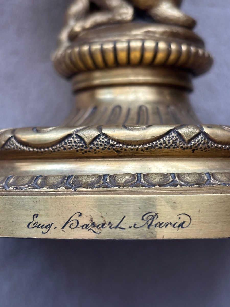 Paire  Candélabre Signé Eugène Bazart -photo-5