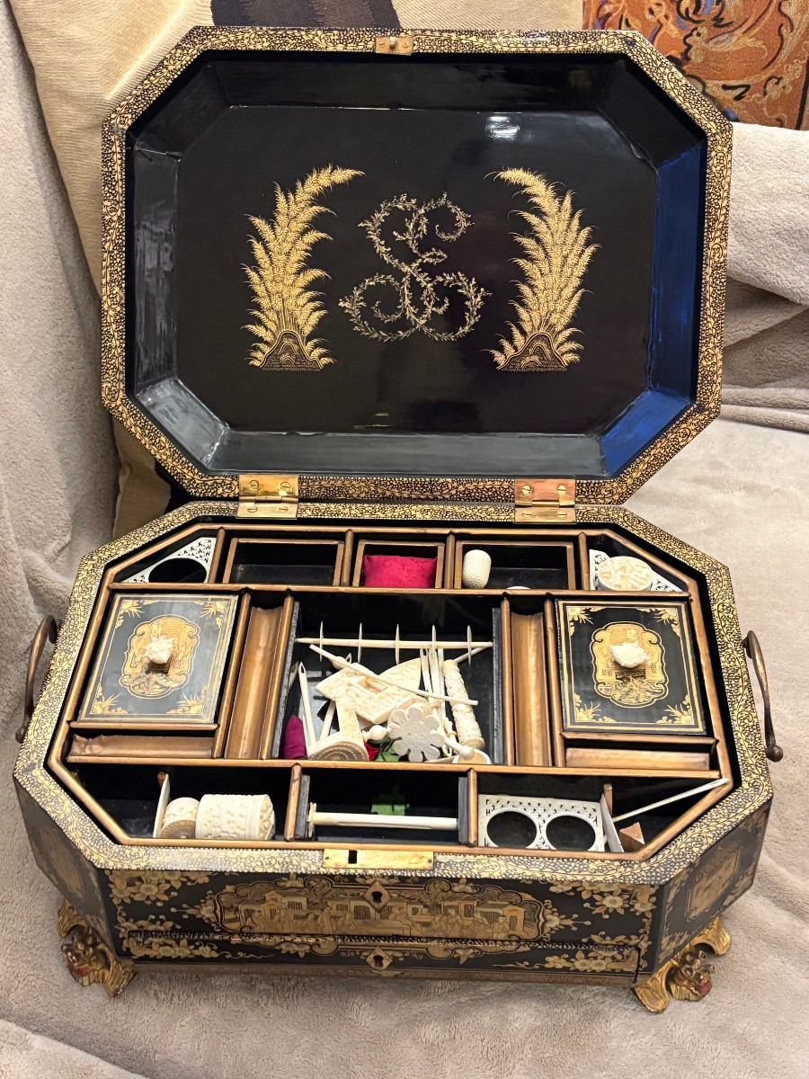 Necessary Box For Lacquered Decoration China Scene Napoleon III Period-photo-4